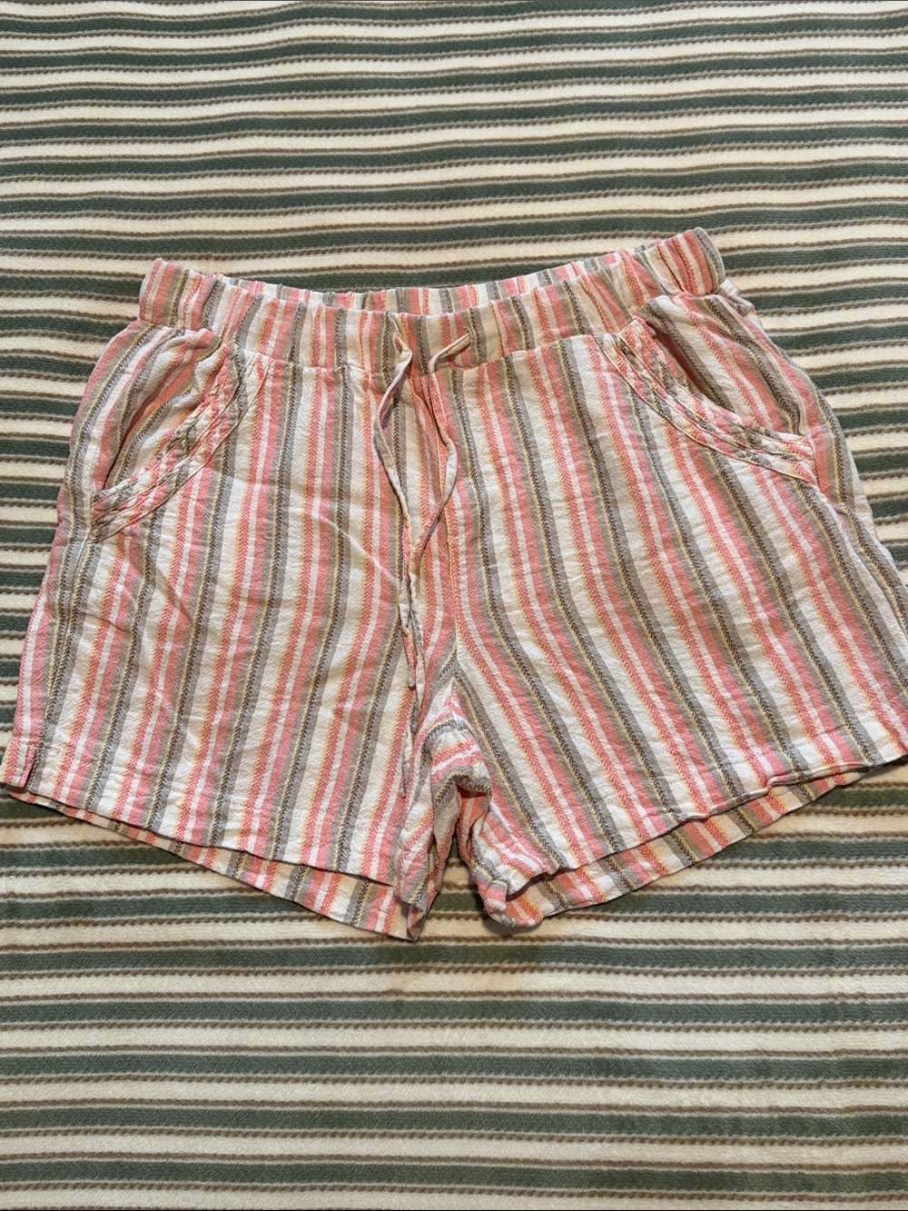 Briggs Women’s Linen Rayon Blend Striped Drawstring Shorts
